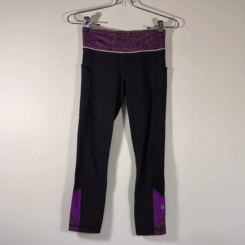 Lululemon Black Purple Cropped Leggings Women Size 2